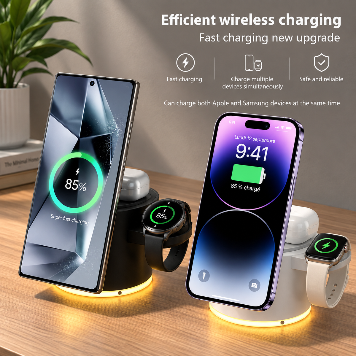 Chargeur sans fil magnétique pliable 3-en-1